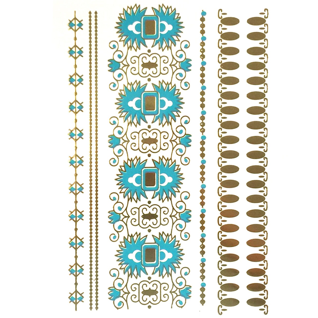 Wrapables Celebrity Inspired Temporary Tattoos in Metallic Gold Silver and Black, Turquoise Decor, Large